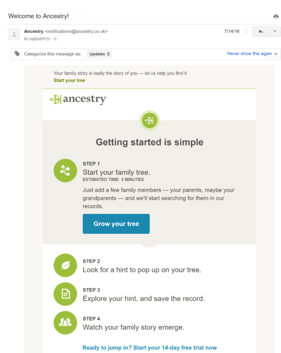 ancestry welcome email example - OptinMonster ancestry welcome email example