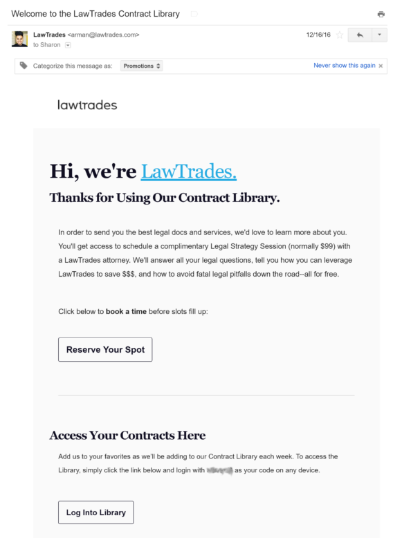 lawtrades welcome email 1 - OptinMonster lawtrades welcome email