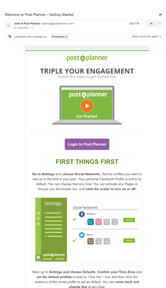 postplanner welcome email 1 - OptinMonster postplanner welcome email