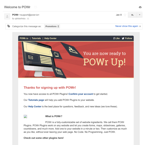 powr welcome email 1 - OptinMonster powr welcome email