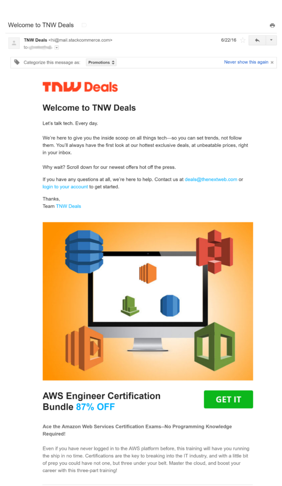 tnw deals welcome email 1 - OptinMonster tnw deals welcome email