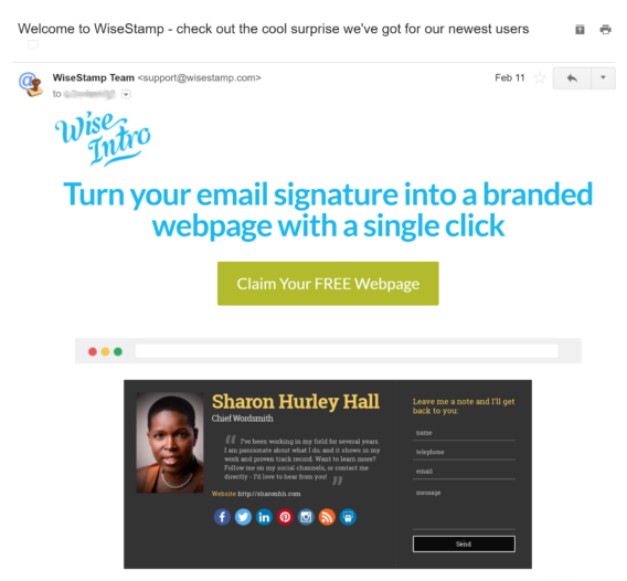 wisestamp welcome email 1 - OptinMonster wisestamp welcome email