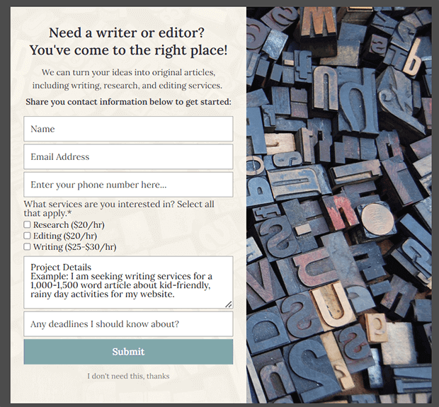 freelance-writer-form - OptinMonster